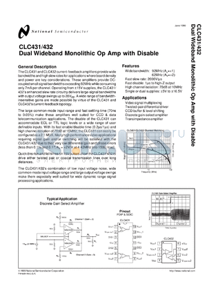 CLC432AJE datasheet - Dual Wideband Monolithic Op Amp