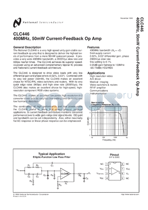 CLC446MDC datasheet - 400 MHz, 50mW Current-Feedback Op Amp