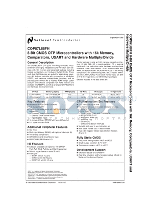 COP87L88FHV-XE datasheet - 8-Bit CMOS OTP Microconrollers with 16k Memory, Comparators, USART and Hardware Multiply/Divide