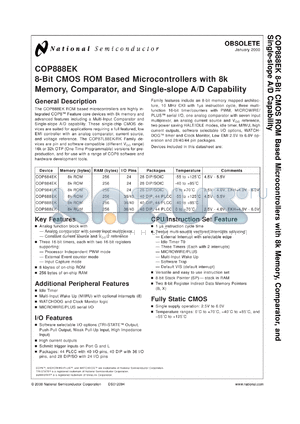 COPEK984N datasheet - 8-Bit CMOS ROM Based Microcontrollers with 8k Memory, Comparator, and Single-slope A/D Capability