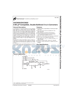 DAC0832LCWM datasheet - 8-bit Microprocessor Compatible, Double-Buffered D/A Converter