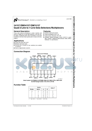 DM54157J/883 datasheet - Quad 2-Line to 1-Line Data Selector/Multiplexer