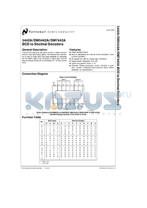 DM5442AJ/883 datasheet - BCD to Decimal Decoder