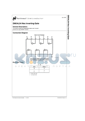 DM54L04W/883 datasheet - Hex Inverter