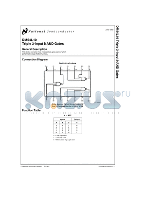 DM54L10W/883 datasheet - Triple 3-Input NAND Gate