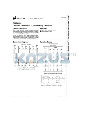 DM54L93J/883 datasheet - 4-Bit Binary Counter