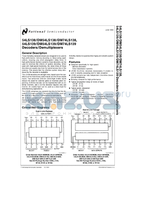 DM54LS139J/883 datasheet - Dual 2-to-4 Line Decoder/Demultiplexer