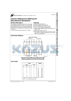 DM54LS151W-MLS datasheet - 1-of-8 Line Data Selector/Multiplexer with Complementary Outputs