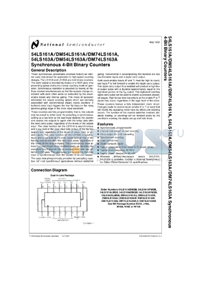 DM54LS161AW-MLS datasheet - Synchronous 4-Bit Binary Counter with Asynchronous Clear