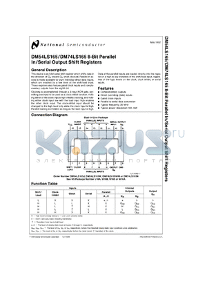 DM54LS165J-MLS datasheet - 8-Bit Parallel In/Serial Out Shift Register with Complementary Outputs