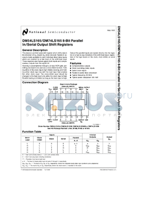 DM54LS165J/883 datasheet - 8-Bit Parallel In/Serial Out Shift Register with Complementary Outputs