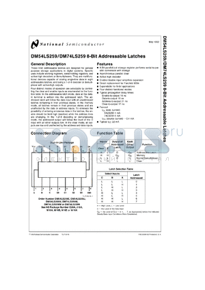 DM54LS259J/883 datasheet - 8-Bit Serial In to Parallel Out Addressable Latches