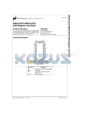 DM54LS273J-MLS datasheet - 8-Bit Register with Clear
