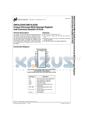 DM54LS299E/883 datasheet - 8-Input Universal Shift/Storage Register with Common Parallel I/O Pins