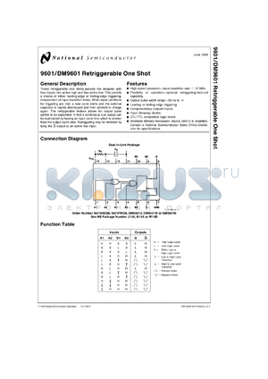 DM9601J/883 datasheet - Retriggerable Monostable Multivibrator (One Shot) with Complementary Outputs