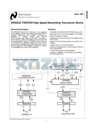 DP83223MDCT datasheet - TWISTER High Speed Networking Transceiver Device