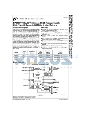DP8431VX-33 datasheet - microCMOS Programmable 256K/1M/4M Dynamic RAM Controller/Drivers [Life-time buy]