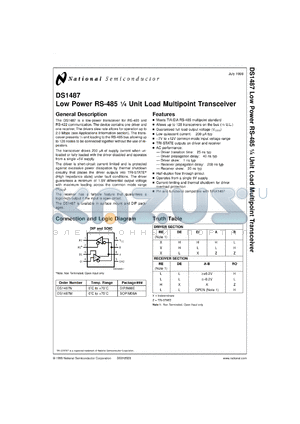 DS1487MX datasheet - Low Power RS-485/1/4 Unit Load Multipoint Transceiver