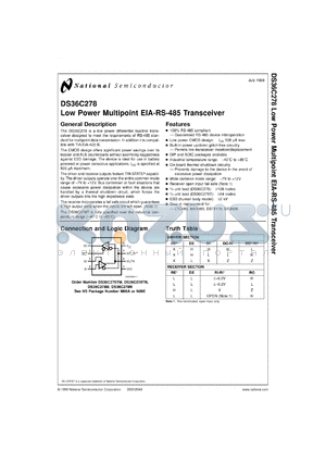 DS36C278TMX datasheet - Low Power Multipoint TIA/EIA-485 Transceiver