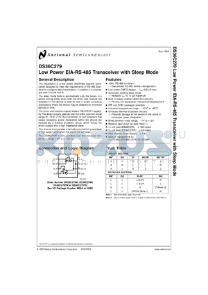 DS36C279MX datasheet - Low Power TIA/EIA-485 Transceiver with Sleep Mode