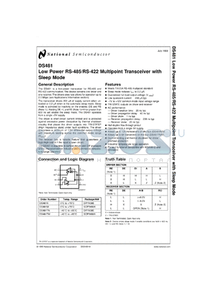 DS481TMX datasheet - Low Power RS-485/RS-422 Multipoint Transceiver with Sleep Mode