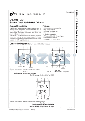 DS75453MX datasheet - DS55451, DS55452, DS55453, DS55454, DS75450, DS75451, DS75452, DS75453, DS75454 Dual Peripheral Driver