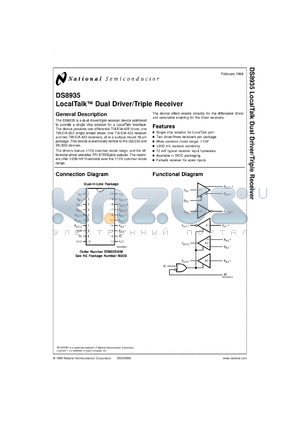 DS8935WMX datasheet - LocalTalk Dual Driver/Triple Receiver [Life-time buy]