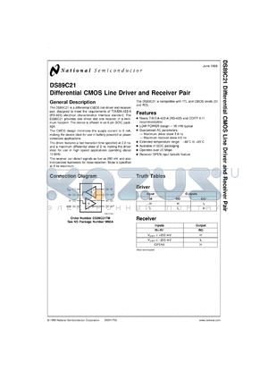 DS89C21TMX datasheet - Differential CMOS Line Driver and Receiver Pair