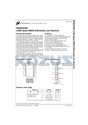 DS90C032BTMX datasheet - LVDS Quad CMOS Differential Line Receiver