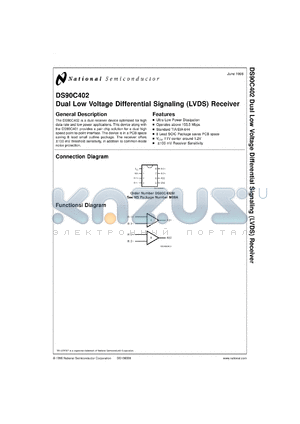 DS90C402MX datasheet - Dual Low Voltage Differential Signaling (LVDS) Receiver