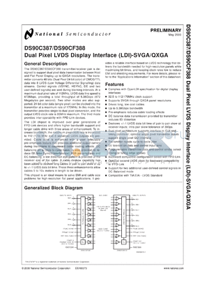 DS90CF388VJDX datasheet - +3.3V Dual Pixel LVDS Display Interface (LDI)-SVGA/QXGA