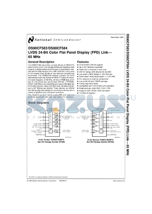 DS90CF583MTDX datasheet - LVDS 24-Bit Color Flat Panel Display (FPD) Link - 65 MHz