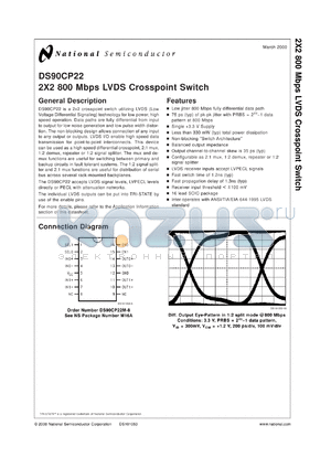 DS90CP22MX-8 datasheet - 2X2 800 Mbps LVDS Crosspoint Switch