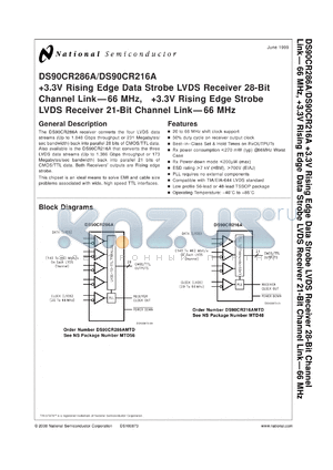 DS90CR216AMTDX datasheet - +3.3V Rising Edge Data Strobe LVDS Receiver 21-Bit Channel Link-66 MHz