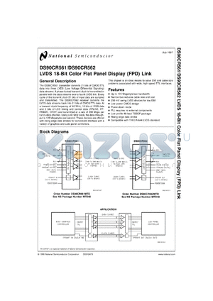DS90CR562MTDX datasheet - LVDS 18-Bit Color Flat Panal Display (FPD) Link