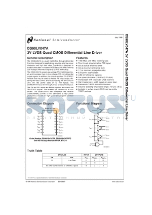 DS90LV047ATMTCX datasheet - 3V LVDS Quad CMOS Differential Line Driver