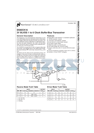 DS92CK16TMTCX datasheet - 3V BLVDS 1 to 6 Clock Buffer/Bus Transceiver