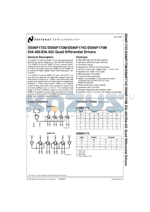 DS96F172MW-MIL datasheet - EIA-485/EIA-422 Quad Differential Drivers