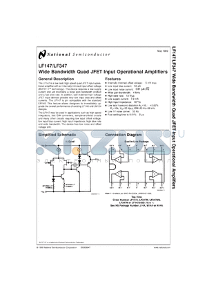 LF347MWC datasheet - Wide Bandwidth Quad JFET Input Operational Amplifiers