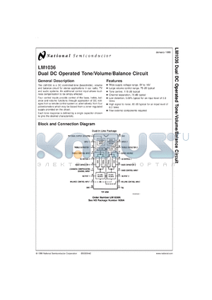 LM1036M datasheet - Dual DC Operated Tone/Volume/Balance Circuit