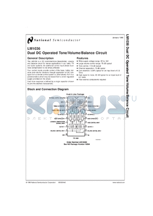 LM1036MX datasheet - Dual DC Operated Tone/Volume/Balance Circuit