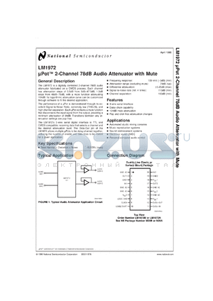 LM1972MX datasheet - Micro-Pot 2-Channel 78 dB Audio Attenuator with Mute