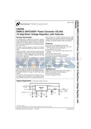 LM2598SX-ADJ datasheet - SIMPLE SWITCHER Power Converter 150 KHz 1A Step-Down Voltage Regulator, with Features