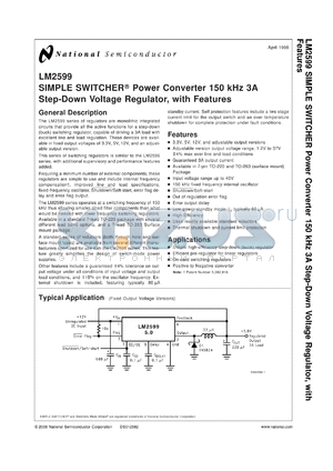 LM2599SX-ADJ datasheet - SIMPLE SWITCHER Power Converter 150 KHz 3A Step-Down Voltage Regulator with Features