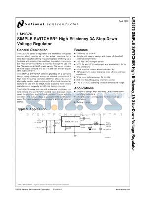 LM2676S-ADJ datasheet - SIMPLE SWITCHER High Efficiency 3A Step-Down Voltage Regulator