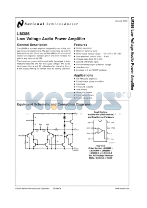 LM386MDC datasheet - Low Voltage Audio Power Amplifier
