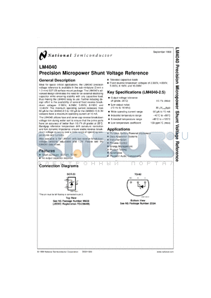 LM4040BIM3X-10 datasheet - Precision Micropower Shunt Voltage Reference