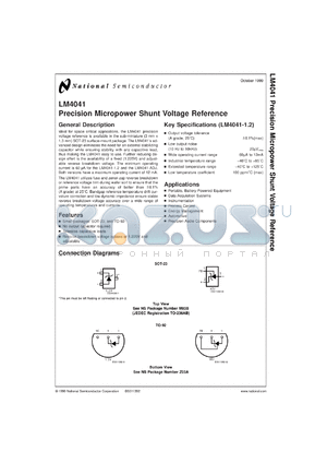 LM4041D-1.2MDC datasheet - Precision Micropower Shunt Voltage Reference