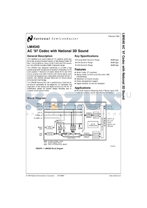 LM4540VHX datasheet - AC 97 Codec with Stereo National 3D Sound