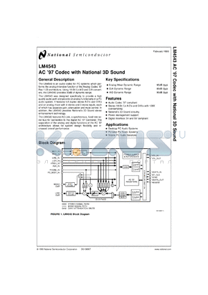 LM4543VHX datasheet - AC 97 Codec with Stereo with National 3D Sound